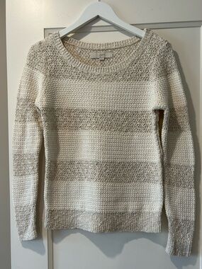 Loft Beige Stripe Crewneck Cotton Sweater Size M